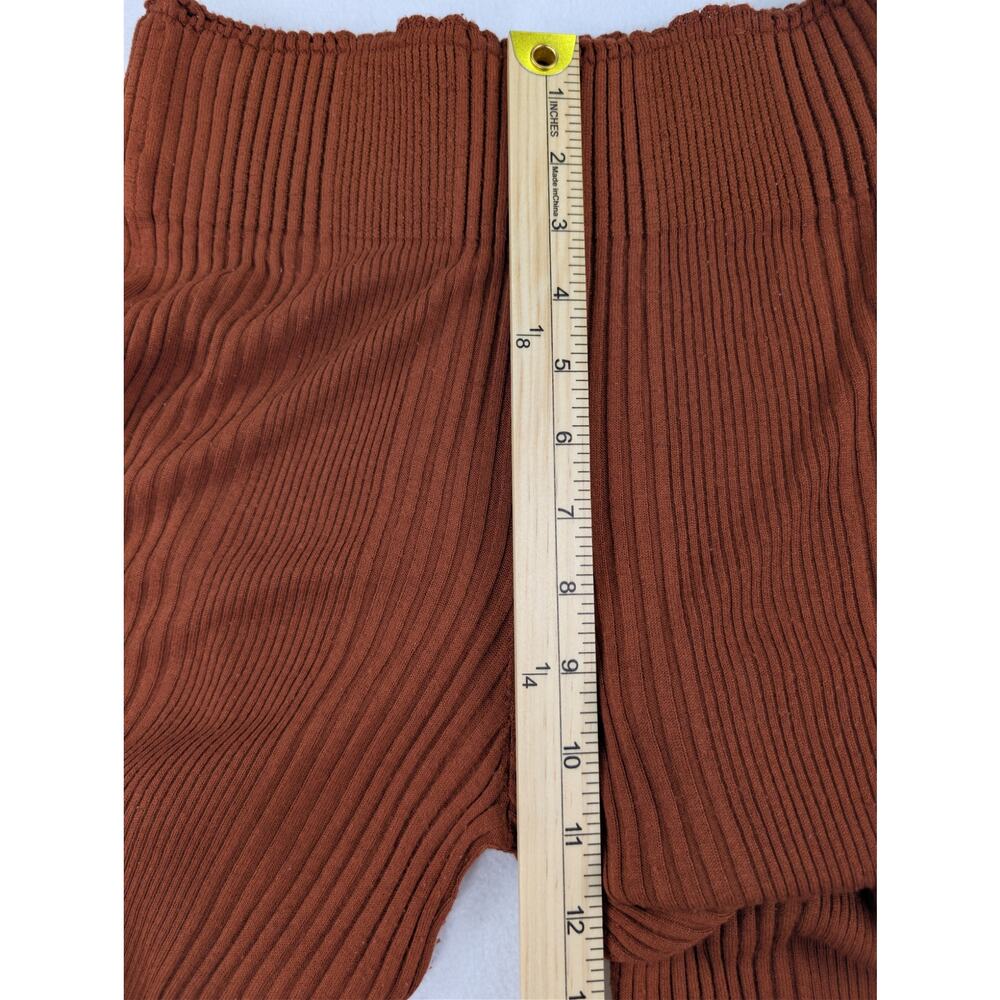 Free People XS Rust Brown Ribbed Knit Flare Bell Bottom Pants - Picture 7 of 9